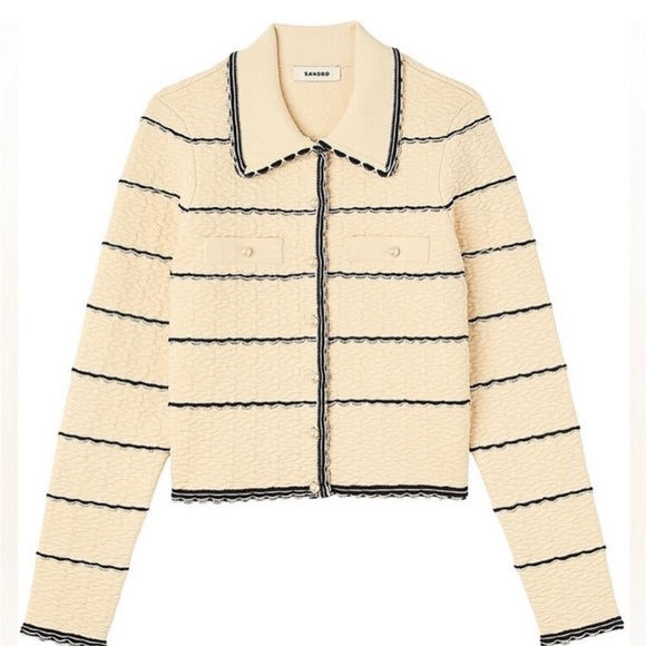 Sandro Jackets & Blazers - Sandro Infinity Scallop Trim Cropped Cardigan